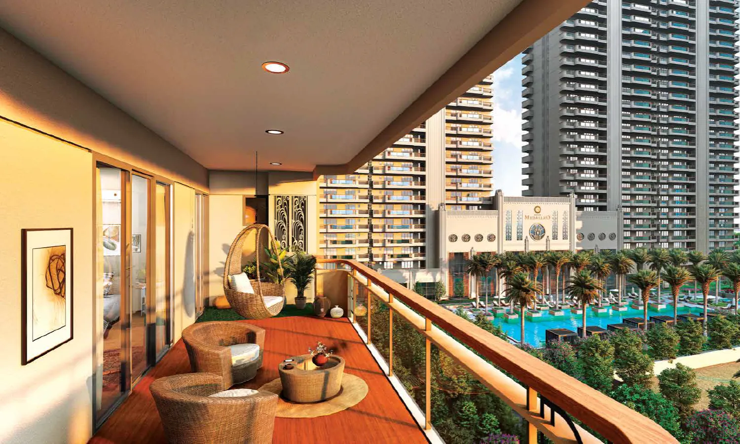 Green-view balcony overlooking the pool, Ace Sector 150 Noida