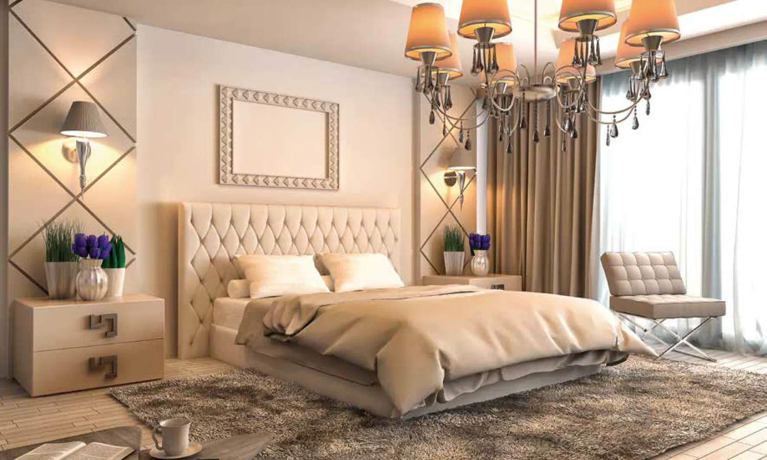 Master bedroom of a 3 BHK apartment at Ace Sector 150, Noida