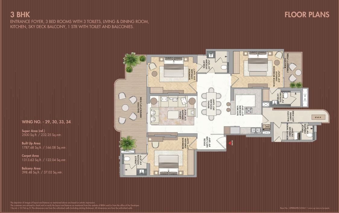 Ace Sector 150 Noida 3 BHK floor plan — Wing 29/30/33/34, 2500 sq.ft. super area
