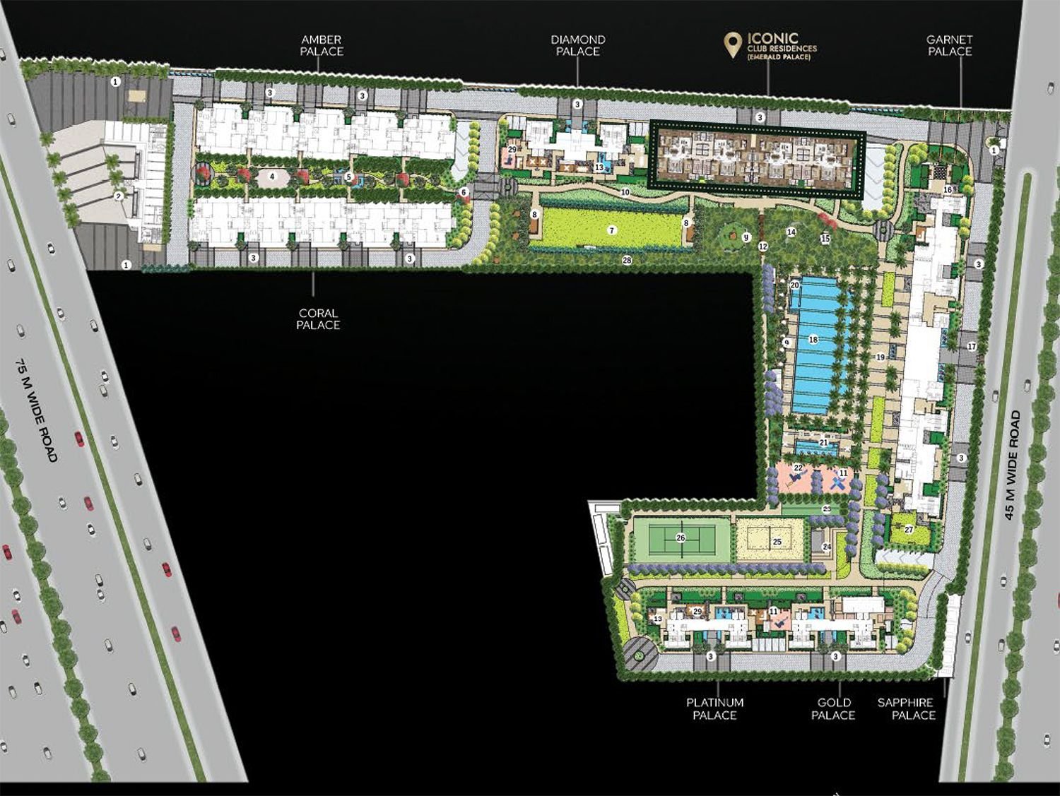 Ace Sector 150 Noida master site plan — 11 towers, clubhouse and sports zones