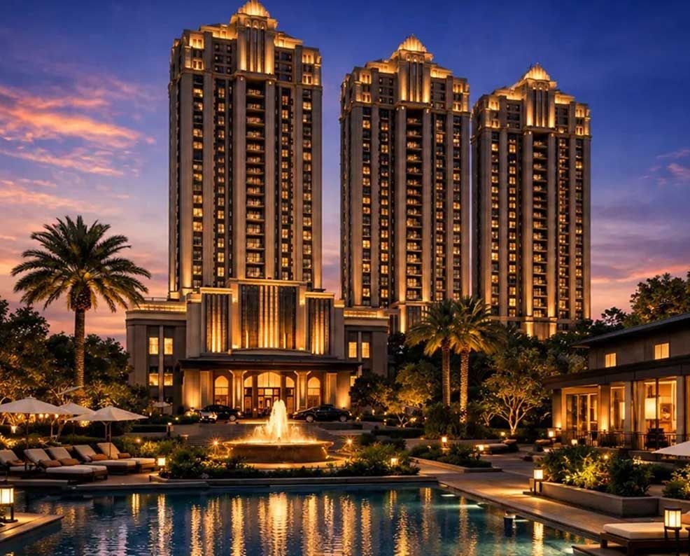 Clubhouse and water body at golden hour, Ace Sector 150 Noida